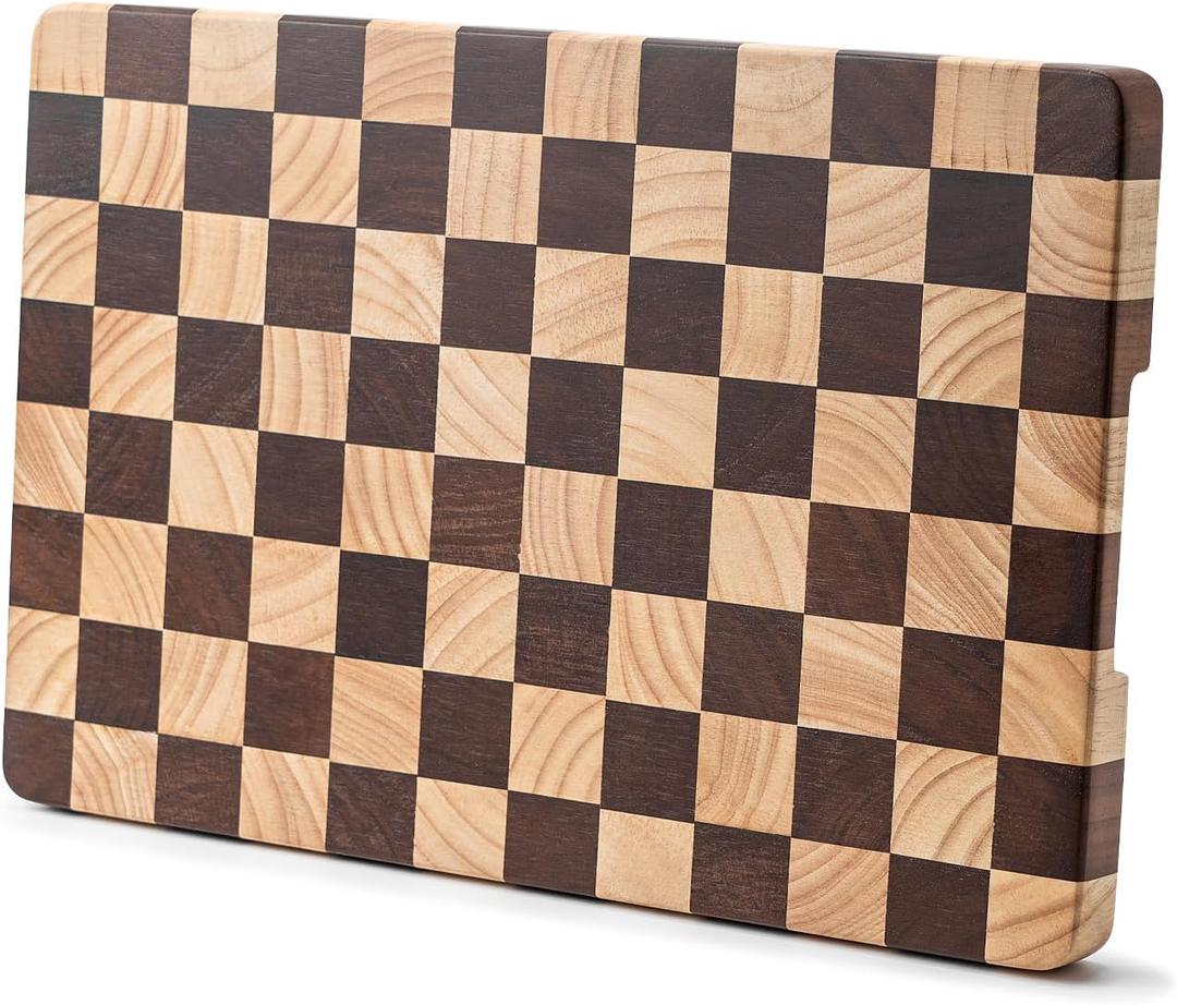 Wood Cutting Board Butcher Block, Wooden Chopping Board with Checkerboard Pattern and Inner Side Handles Meat Cheese Charcuterie Board, Ideal for Chopping, Slicing, and Dicing 14 * 9.5 Inch