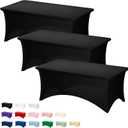 Fixwal 3 Pack Black Table Cloth for 6FT Rectangle Tables, Rectangular Tablecloths Stretch Spandex Fitted Table Covers 6FT for Parties, Trade Shows, Banquet, Weddings, Buffet, Graduation Decorations