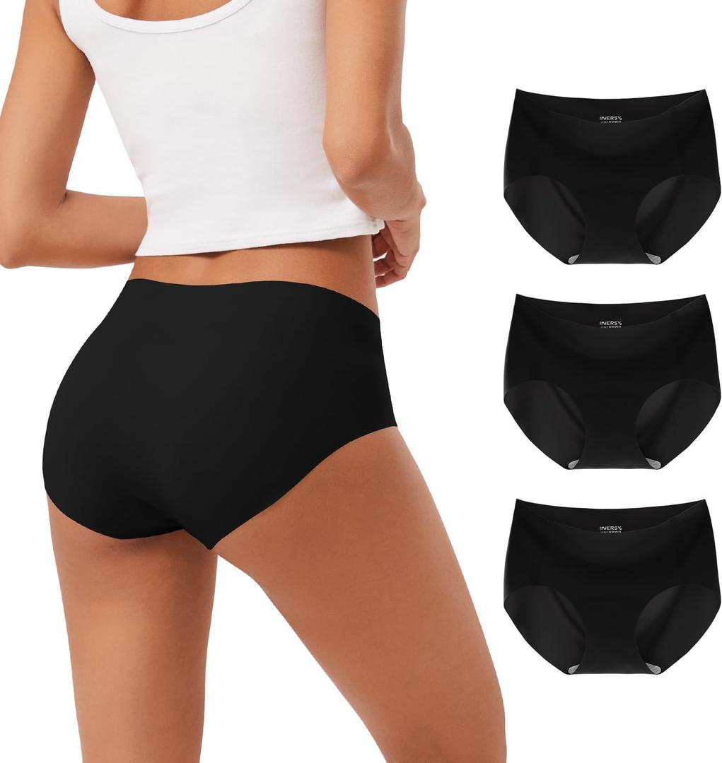 INNERSY Women's Seamless No Show Hipster Panties Invisible Light Underwear 3-Pack(3 Black, Medium)