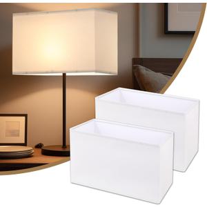 Lamp Shades Set of 2, 16"x8"x10" Large White Fabric Lamp Shades for Table Lamps & Floor Lamps, Modern Rectangle Lampshade Replacement Fits E26/E12/Spider Harp Holders, Easy Assembly