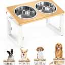 Dog Bowls Elevated, 4 Height & Angle Adjustable Raised Dog Bowl Stand, Elevated Dogs Bowl Stand For Medium Sized Pet, Sturdy Bamboo Dogs Feeding Station With 2x 48oz(6cup) Stainless Steel Dishes,White