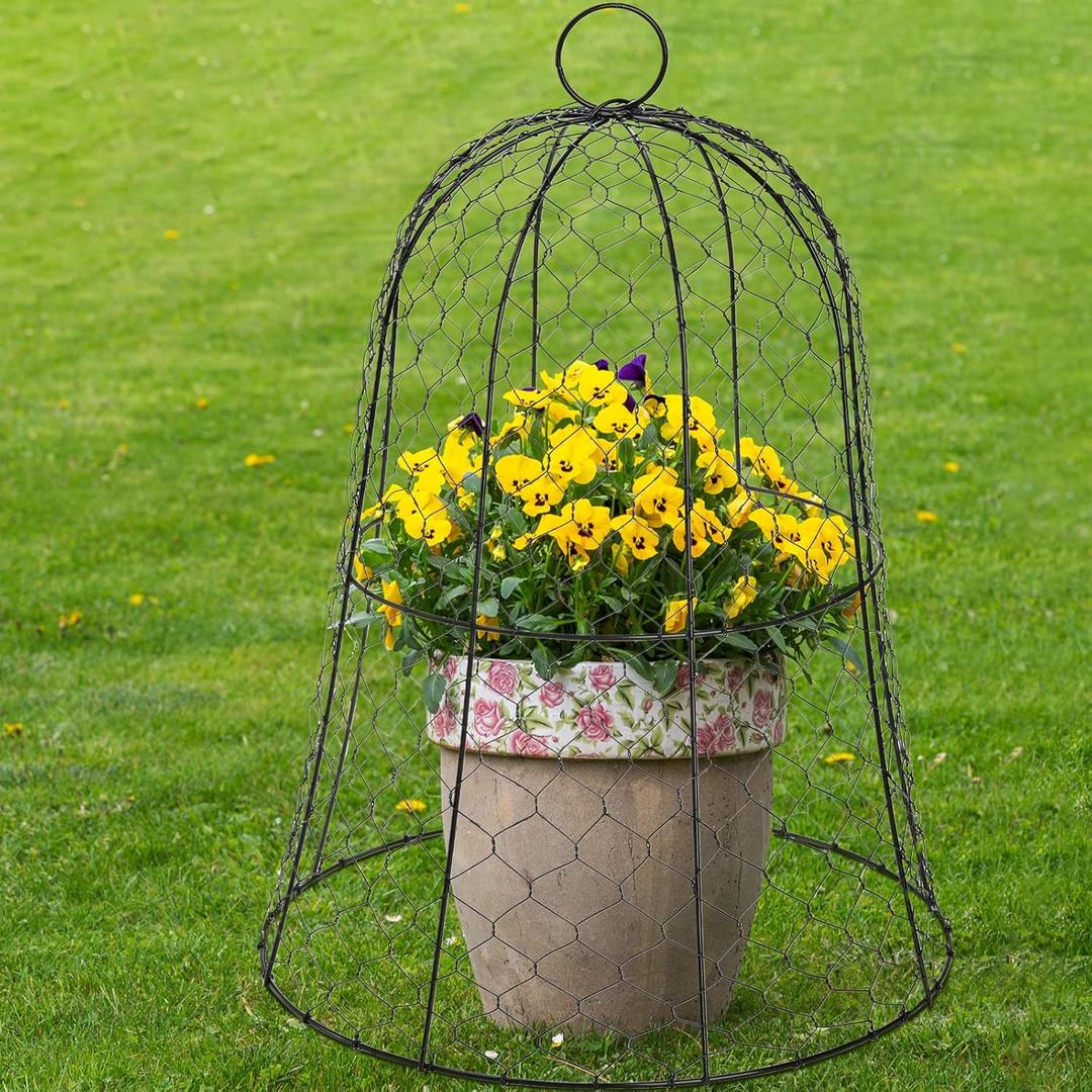 Coloch 1 Pack Garden Chicken Wire Cloche, 16x 13 Inches Black Dome Plant Protector Cover Strong Metal Garden Cloches Protecting Plants and Seedling from Animals