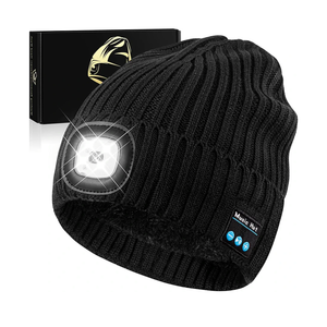 Bluetooth Beanie Hat with Light for Men, LED Beanie with Light Rechargeable, Headlamp Cap Wireless Headphones Built-in Speaker Mic Christmas Gifts for Teens Stocking Stuffers for Men Dad(Black)