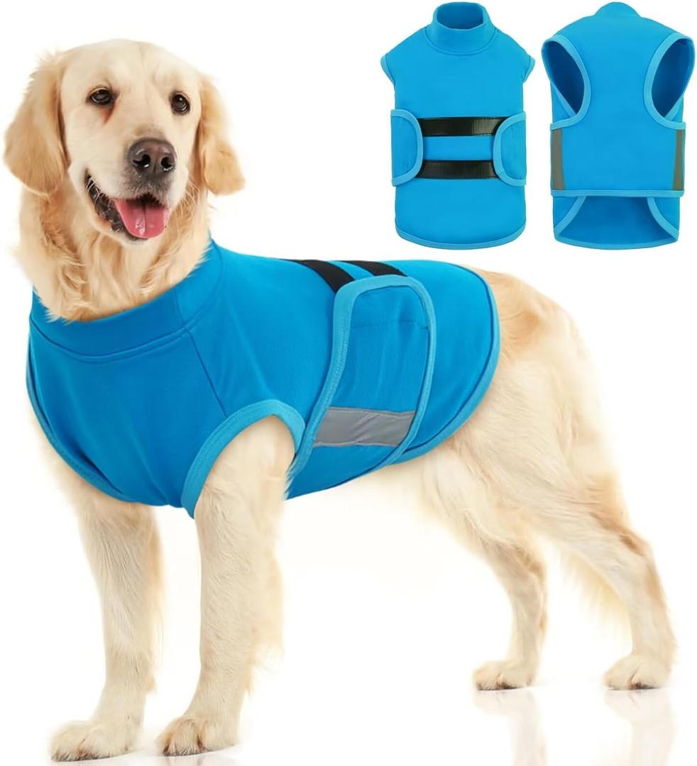 MIGOHI Dog Anxiety Relief Coat,Comfort Anxiety Vest for Dogs,Adjustable Dog Anxiety Calming Wrap for Fireworks,Thunderstorm,Travel,Separation,Anxiety Jacket for Large Dogs,L,Blue (Large(Chest:24.4"-29"))