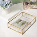 Feyarl Gold Glass Jewelry Trinket Box 5 x 7 Photo Cards Shadow Lidded Box Organizer Collection Display Case Decorative Keepsake Box for Home Deco (8.66 x 5.9 x 1.96inch)