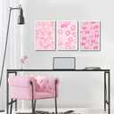 2 x ZNHART Simplicity Pink Wall Art Set of 3 | Heart Shaped Doodle Smiley XO | Modern Canvas Prints for Girls Bedroom | Pink Wall Decor for Gallery, Dorm, or Home - Unframed 16x24 Inch