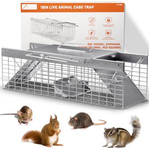 HOMESTEAD 18-Inch Humane Live Animal Trap, Dual-Door Metal Cage for Squirrels, Chipmunks, Rats, Weasels and Similar-Sized Small Animals, Indoor & Outdoor Use, Fully Assembled