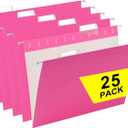 Pink Hanging File Folders,25 Packs Letter Size File Folder,Designed for Bulky Files,Filing Cabinet,1/5 Adjustable Tabs for Office,School,Home