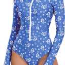 Century Star UPF 50+ Long Sleeve Swimsuits for Women Bathing Suit Rash Guard Surfing Modest One Piece High Neck Swimwear (Blue, XXL)