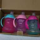 Nuby Clik-It Grip N' Sip Soft Spout No-Spill Training Sippy Cup with Handles - (3-Pack) 10 oz - 4+ Months - Aqua/Purple/Pink