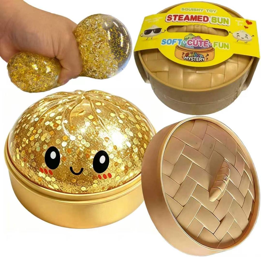 Mystery Glitter Dumpling Squishies Box, Relief Fidget Sensory Squeeze Stress Balls Toys for Anxiety and Stress Relief. (Gold Glitter)