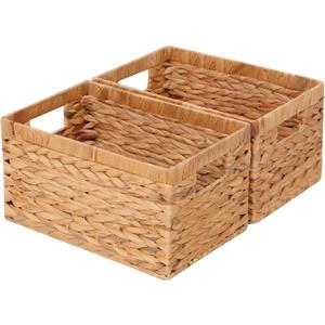 Seagrass & Water Hyacinth Storage Baskets, Rectangle, Decorative with Built-in Handles, Organize Pantry & Toilet Tank (Natural Hyacinth, 2-Pack)