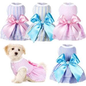 4 Pieces Dog Dresses Dogs Puppy Clothes Summer Princess Pet Dresses Girl Female Doggie Tutu Skirt Apparel for Chihuahua Yorkies Pup Cat Outfit(Size X-Large)