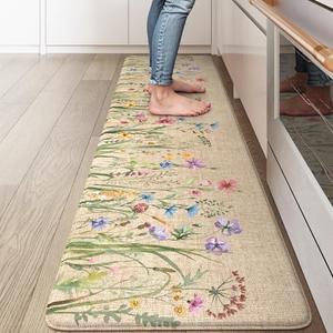 KIMODE Anti Fatigue Kitchen Mat, Cushioned Farmhouse Kitchen Runner, Non Slip Waterproof Kitchen Mat for Floor, Memory Foam Standing Desk Mat for Laundry, Office, Sink Brown 17.3"x59"
