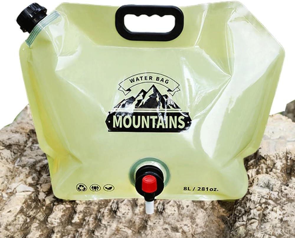 Camping Water Jug 8L/2.1 Gallon,Portable Folding Water Bag with Spigot and Handle, BPA Free Large Capacity Water Storage Carrier for Camping, Hiking, Outdoor, Emergency (Beige, 8L)