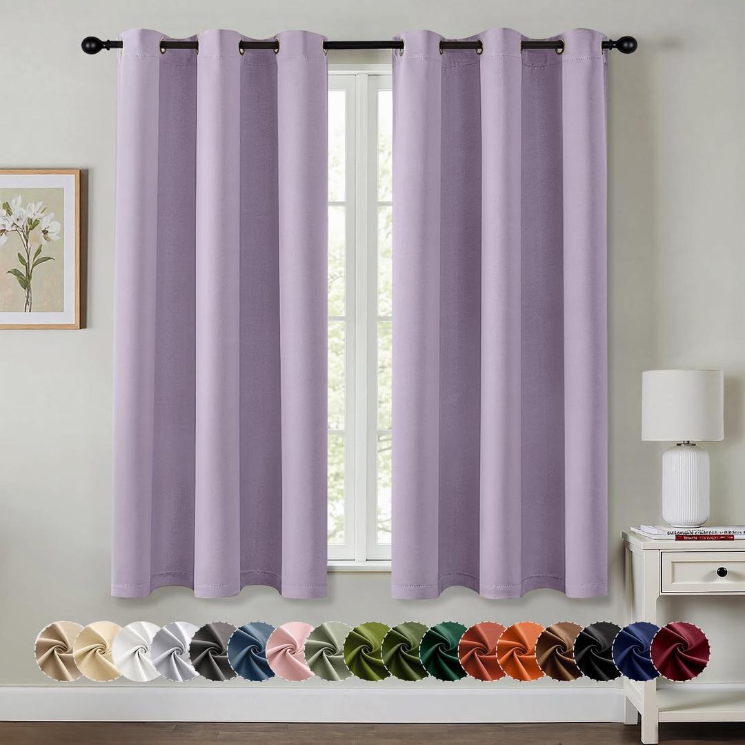MIULEE Lilac Blackout Curtains for Bedroom Living Room 63 Inches Long 2 Panels, Thermal Insulated Room Darkening Drapes Grommet Noise Reducing Light Blocking Window Treatments 40x63 Inch
