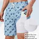Fasker Mens Swim Trunks with Compression Liner 7" Inseam Quick Dry Bathing Suit Beach Shorts Swimming Trunks with Pockets (Blue, L)