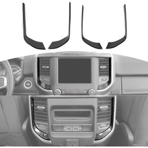 for RAM Center Console Air Vent Cover Trim Fit for RAM 2018-Present Black Carbon Fiber Interior Accessories 4pcs