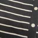 Verdusa Women's Old Money Striped Knit Tops Button Down Short Sleeve Sweaters Collared Tee Tops (Medium, Black and White)