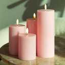 LUSHARBOR Flameless Candles, 4 Pack Battery Operated Candles with Remote, Real Wax LED Fake Candles with Timer Flickering for Christmas Wedding Home Party D3 H 5" 6" 7" 9" Pink