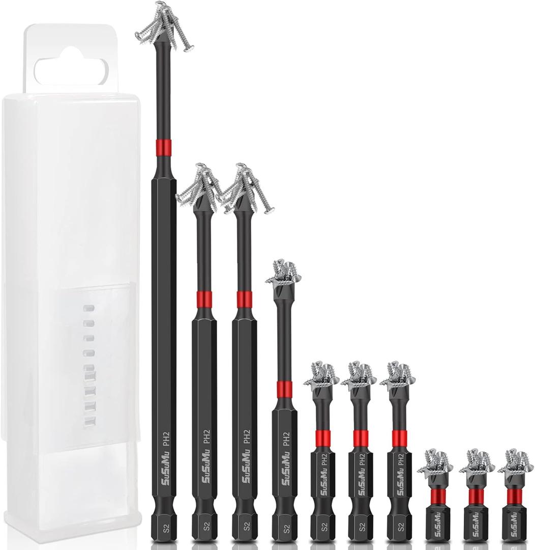 Magnetic Impact Phillips Bit #2 Insert Bits 1 2 3 4 6 inch Anti-Slip Long Screwdriver Bit Set PH2 1/4 Inch Hex Shank Cross Impact Driver Bit for Power Drilling (10PC,25-150mm)