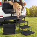 Extra Wide Dog Stairs for Car, Foldable Pet Steps for Large Dogs with Non Slip Surface, Dog Ramp for Truck and SUV, Portable Pet Stairs Supports Up to 150 Lbs (5 Steps)