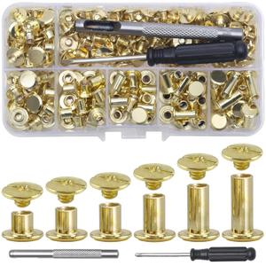 YORANYO 110Sets Chicago Screws Leather Rivets Assorted Screw Rivets Chicago Binding Screws for Decorate and Repair Leather Craft Belt Bag Shoes Purse Bookbinding (Gold, M5*4,5,6,8,10,12)