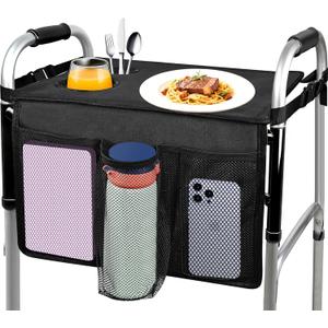 Walker Tray for Folding Walker, Premium Tray for Walker for Seniors with Cup Holder, Walker Trays for Rolling Folding Walker, Walker Accessories for Seniors (Black)