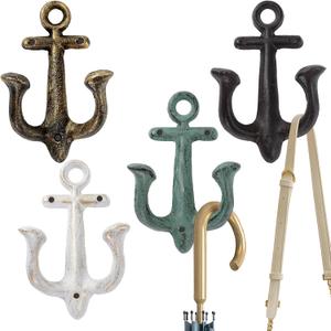 Notakia Decorative Wall Mounted Antique Shabby Chic Metal Home Bathroom Towel Coat Hooks Hanger, Vintage Rustic Cast Iron Wall Hooks (Large Nautical Towel Hooks 4Pcs) (Large Size Mixed Color 4Pcs)