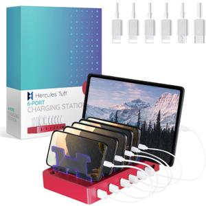 Charging Station for Multiple Devices  6-Port USB Charging Dock for Apple & Android  Fast Multi-Charger Organizer for Phones, Tablets & More (Pink)