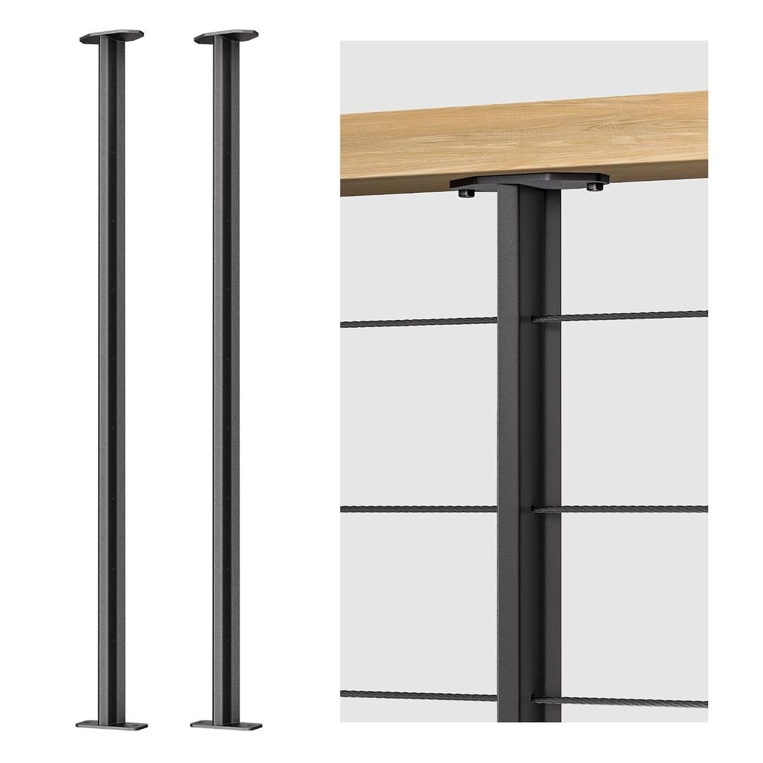 2-Pack Railing Post 36inch Stainless Steel Pre-drilled Intermediate Post/Studdle Pickets for 1/8" Deck Cable Railing, Level Cable Railing Fittings, Black