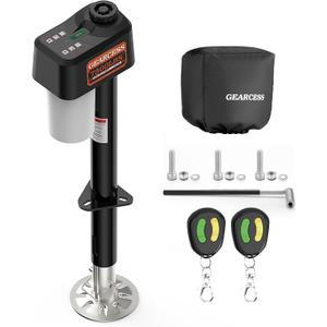 7500LBS Electric Trailer Jack with Remote Control, RV Electric Tongue Jack with Built-in Spirit Level for Travel Trailer, 10.24-33.46 Inch Extended,IP65 Waterproof Buttons,5.9 Inch Foot Pad