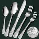 Meythway 40-Piece Vintage Carved Silverware Set for 8, Stainless Steel Flatware Set with Knife/Fork/Spoon, Cutlery Set for Home and Kitchen, Utensil Set with Dishwasher Safe
