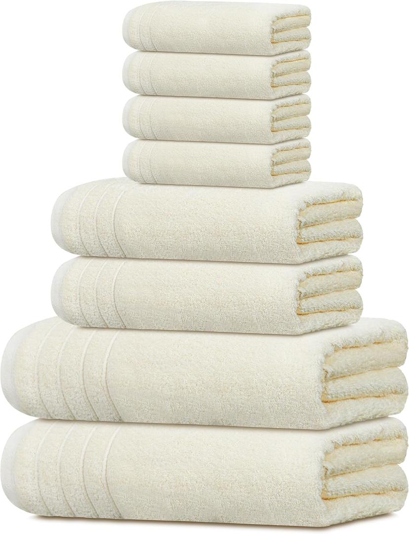 Tens Towels Pack of 8 Towels Set, 2 Extra Large Bath, 2 Hand, 4 Washcloths, 100% Cotton, Lighter Weight, Quicker to Dry, Super Absorbent, Perfect for Bathroom, Cream
