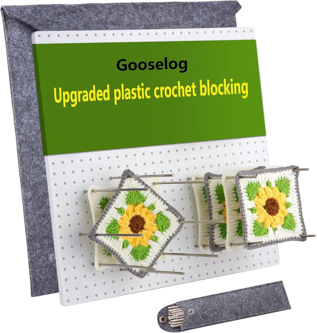 Gooselog Granny Square Blocking Boards for Crochet Projects with 20 Pegs,13"Crochet Blocking Board,Plastic Waterproof Crochet Peg Blocking Board (white)