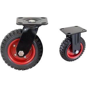 POWERTEC 8 Inch Heavy Duty Swivel and Fixed Caster Wheels Industrial Plate Casters Bundle with Rubber Knobby Tread, 2pk