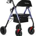 Ambliss Rollator Walkers with Seat for Seniors, 8" Wheels, 300lb. Weight Capacity, All Terrain Lightweight Walkers for Seniors with Backrest, Height Adjustable Foldable Walker, Blue