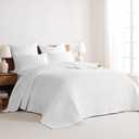 Levtex Home Cross Stitch Reversible King Bedspread Set (120x104in) with 2 Pillow Shams (36x20in) - Stitch Texture - Bright White - Cotton King Size Bedspread Set - Soft, Pre-Washed