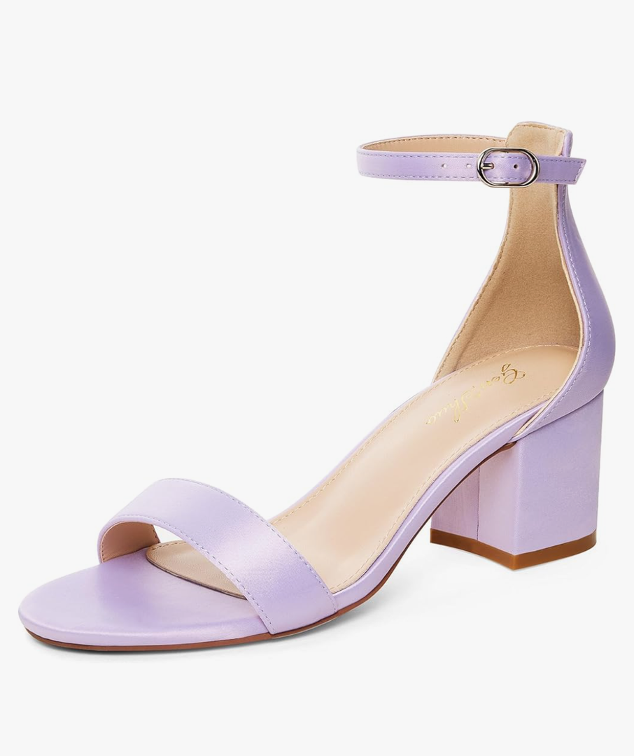 GENSHUO Women's Low Kitten Heel Sandals Strappy Open Square Toe Dress Heels Comfortable Sexy Cute Ankle Strap Wedding Party Prom Summer Heeled Shoes, 8