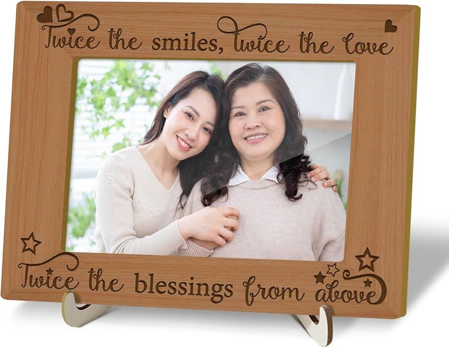 Tabletop Wood Photo Frame, Twice the Smile, Twice the Love Desktop Picture Frame with Stand, Pregnant Twin Mom Dad Gift, Home Table Decor Supplies for Living Room Bedroom (4x6 Horizontal) -26