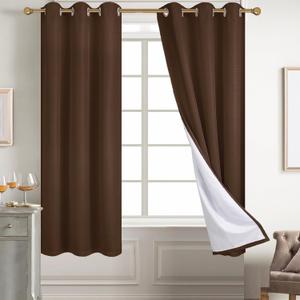 Diraysid 100% Blackout Curtains Chocolate Brown Linen Curtains for Bedroom Grommet Thermal Insulated Room Darkening Drapes (2 Panels, W38 x L63 Inch)