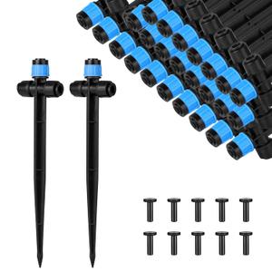 25 Pcs Drip Irrigation Emitters with Stake - Adjustable Vortex Dripper for 1/4" Drip Line Tubing - Garden Watering System Sprinkler Heads - Blue
