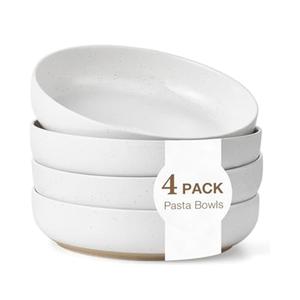 Gencywe 8.3" Pasta Bowls Set of 4, 34 oz Ceramic Salad Bowls, White Serving Plate, Wide and Shallow Bowl for for Fruits, Noodle, Dinner, Housewarming Wedding Christmas Dishwasher and Microwave Safe