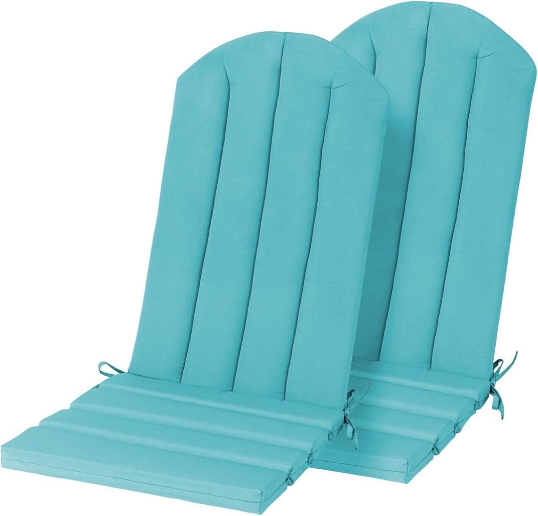 Adirondack Chair Cushion Set of 2 Indoor Outdoor Furniture Cushions Rocking Chair Cushions with Straps Replacement Folding Patio Chair Pad,19.7x18.9x1.5 Inch（Blue）