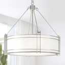 20.4''Drum Chandelier,5-Light Brushed Nickel Modern White Fabric Chandeliers,Farmhouse Round Pendant Light Fixture for Dining Room Kitchen Island Living Room Bedroom Hallway, 20.4in
