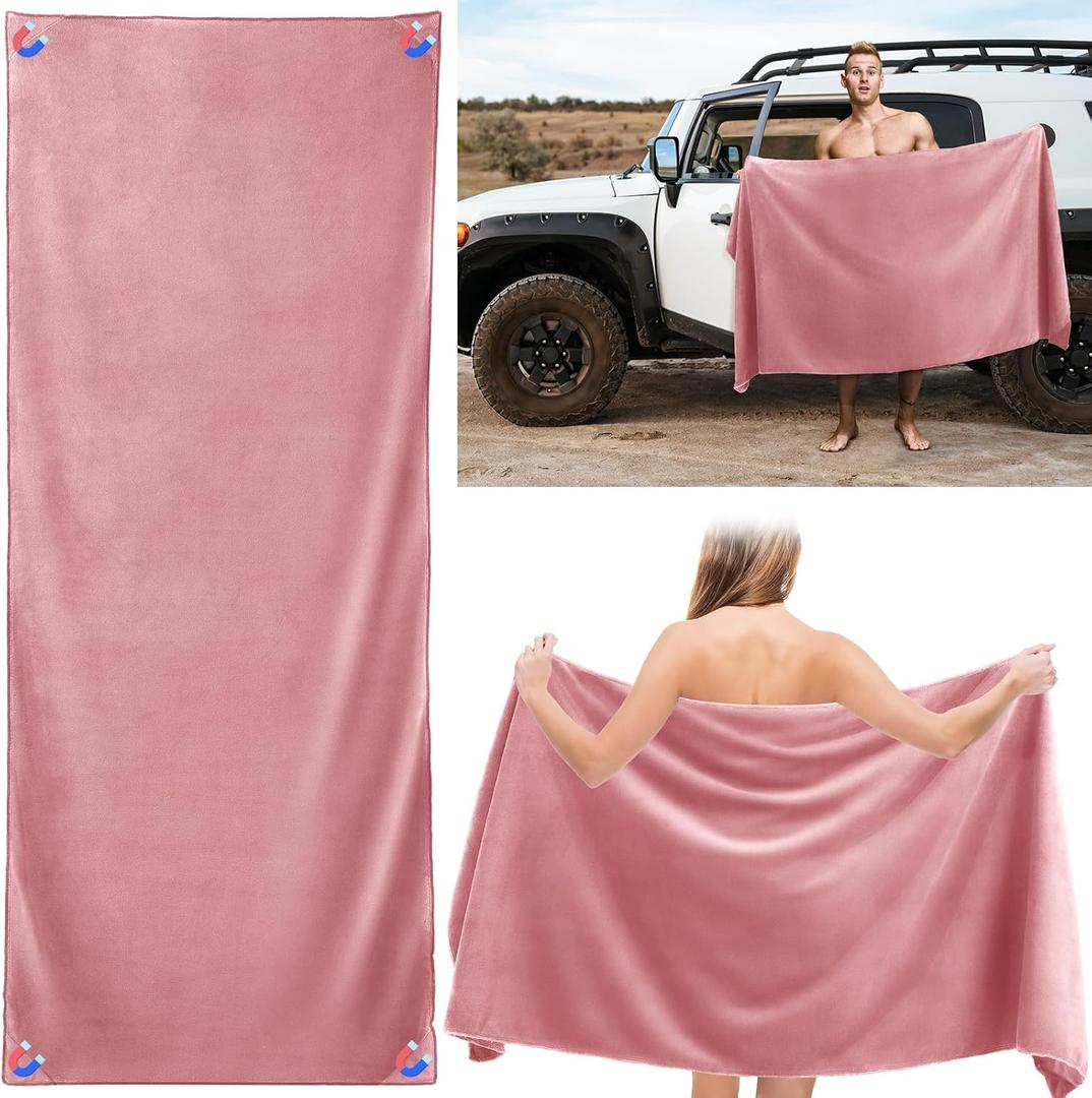 Outdoor Magnetic Bath Towel Oversized 75"x30" Magnetic Microfiber Beach Quick Dry Towel with Magnet Corners for Beach, Pool, Travel, Gym & Camping(Pink)