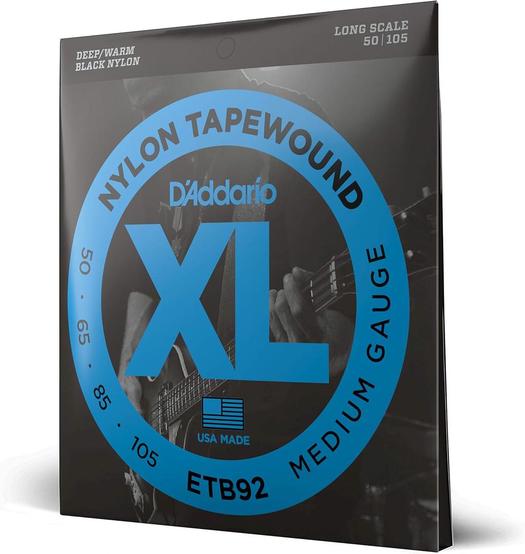 D'Addario ETB92 Tapewound Electric Bass Guitar Strings - Fits Long Scale 4 String Basses with Scale Length Up to 36.25 Inches - Medium, 50-105, Long Scale