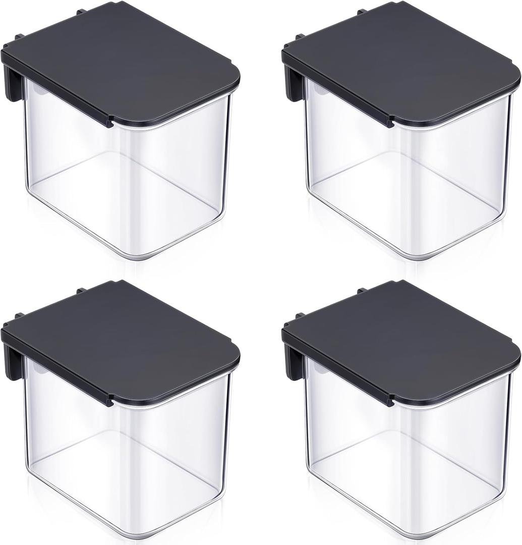 Weysat 4 Pack Pegboard Accessories Containers with Lid Black Clear Pegboard Bins with Hooks Plastic Organizer for Garage Kitchen Room Craft Storage, 3.9 x 3.2 x 3.2 Inch