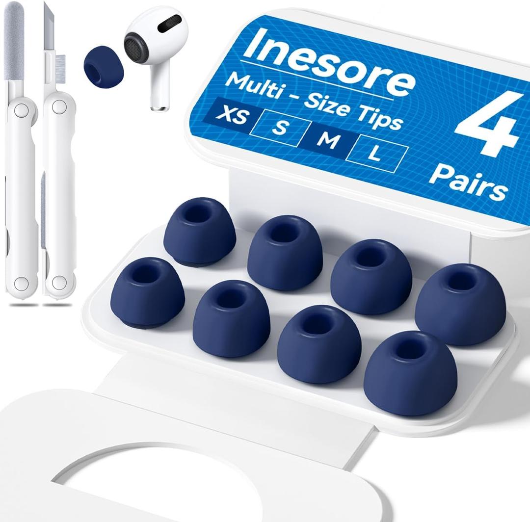 4-Pair Replacement Ear Tips for AirPods Pro 2nd/1st Generation with Portable Storage Box,Noise Reduction Holewith & Built-in dust Guard Screen,Silicone Ear Tips for Apple AirPods Pro (N-Blue)
