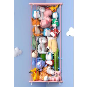 Stuffed Animal Storage Shelf Organizer(Patented) - Corner Stuffed Animal Holder Length Adjustable - Wall Plush Storage for Nursery Playroom Bedroom Kids Room (Pink, Standard)